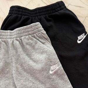 2 Nike Kids Joggers Sweatpants Gray and Black with White Logo size 7 boys